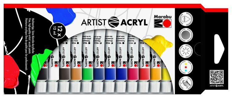 Sada akrylových farieb 12x12ml MARABU Artist acryl